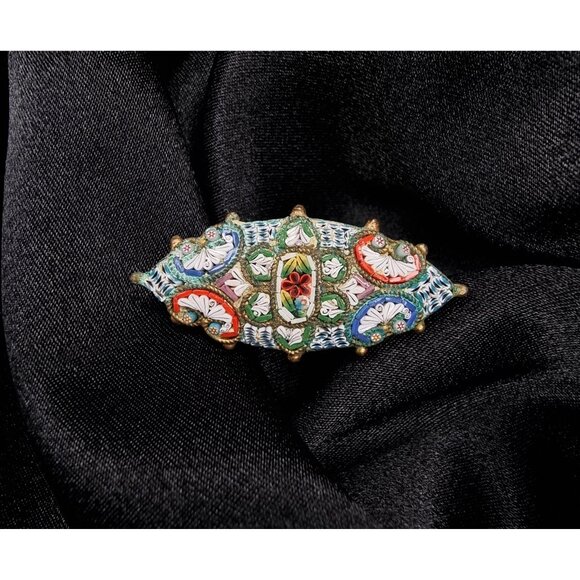 Rare Find Vintage 1940s Italian Signed Micro Mosaic Floral Brooch - Picture 2 of 5